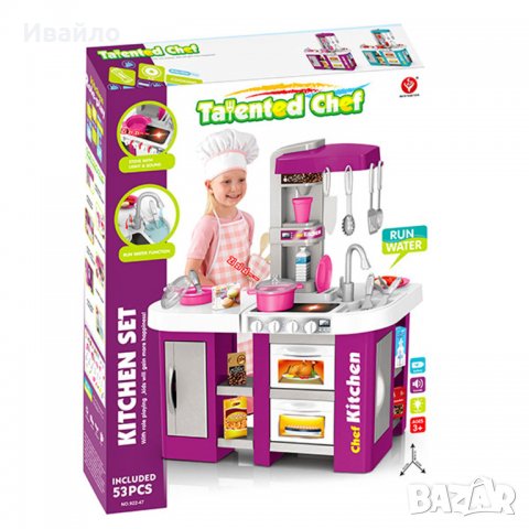 Детска кухня със светещи керамични котлони, реалистични звуци и мивка с течаща вода (72.5см), снимка 1 - Играчки за стая - 37433599