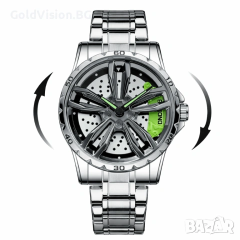 BINBOND Wheel Silver Green – мъжки спортен часовник с въртяща джанта