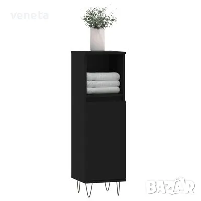   vidaXL Шкаф за баня Черен 30x30x100 см Инженерно дърво, снимка 2 - Шкафове - 48538952