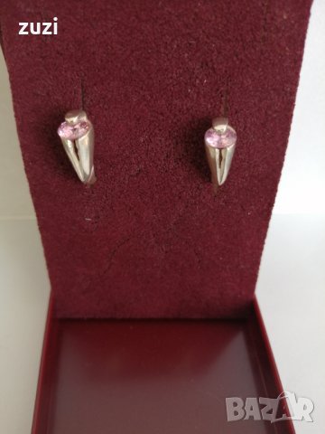 Сребърни обеци с розов цирконий. Сребро проба 925. , снимка 3 - Обеци - 38503066