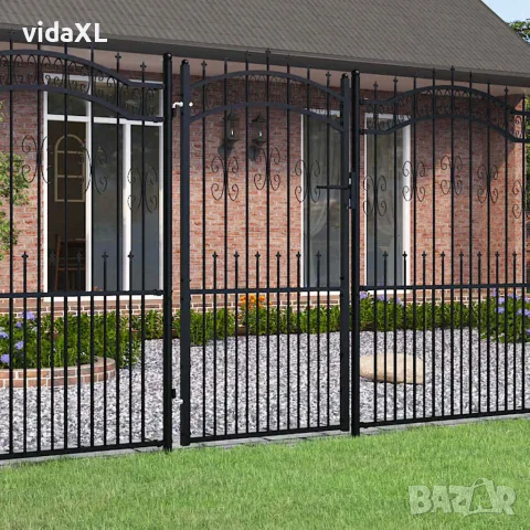 vidaXL Оградна порта KAMPEN с връх, черна, 103x175 см, стомана, снимка 2 - Огради и мрежи - 56148413