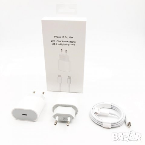 Зарядно у-во 220V 20W 2в1 Apple USB-C адаптер + кабел за iPhone 11/12 USB-C, снимка 1 - Оригинални зарядни - 33819663