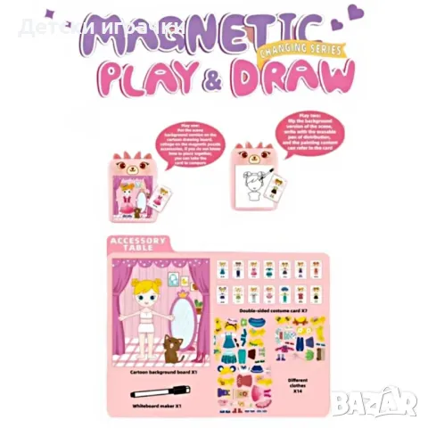 Дъска за рисуване с магнитен пъзел 2в1, комплект за момиче , снимка 3 - Игри и пъзели - 49868361