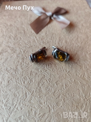 Сребърни обеци с кехлибар (180), снимка 2 - Обеци - 52502309