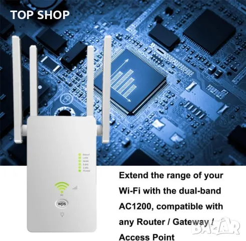 WiFi Range Extender, до 1200Mbps, 2,4 & 5GHz двулентов WiFi ретранслатор WiFi усилвател на сигнала с, снимка 4 - Друга електроника - 48476942