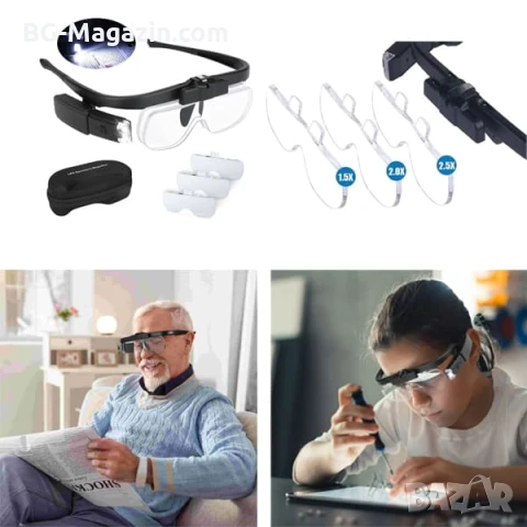 Професионална увеличителна лупа за глава очила LED осветление за четене шиене гоблени бродиране, снимка 3 - Други инструменти - 50919261