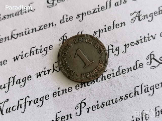 Райх монета - Германия - 1 пфениг | 1875г.; серия B, снимка 1 - Нумизматика и бонистика - 29085384
