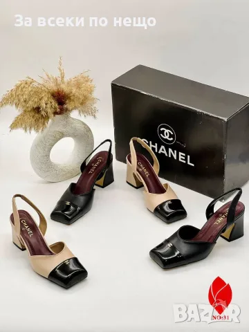 Chanel Луксозни Дамски Обувки На Ток Тип Слингбек С Квадратна Форма И Двуцветен Дизайн Код SEM-1050