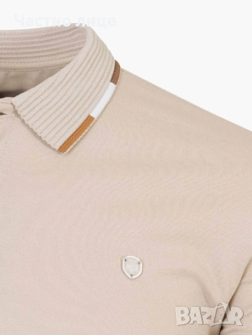 Бежова памучна тениска с яка, снимка 5 - Тениски - 54163266