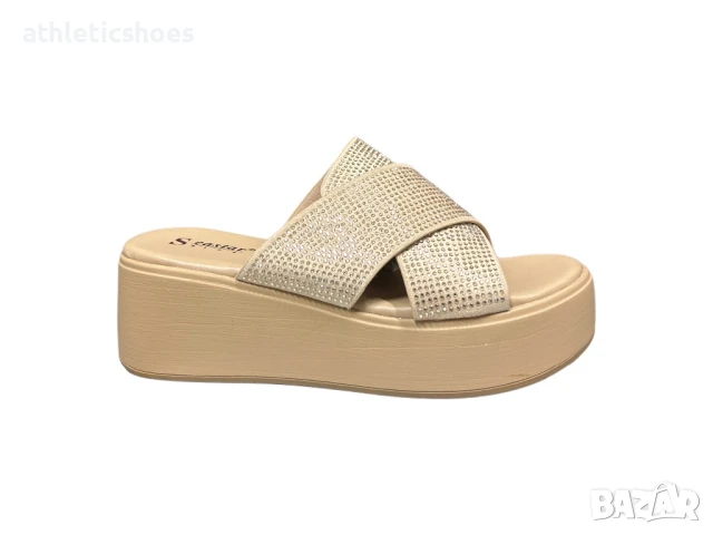 Дамски чехли на платформа с камъни, снимка 4 - Чехли - 50516502