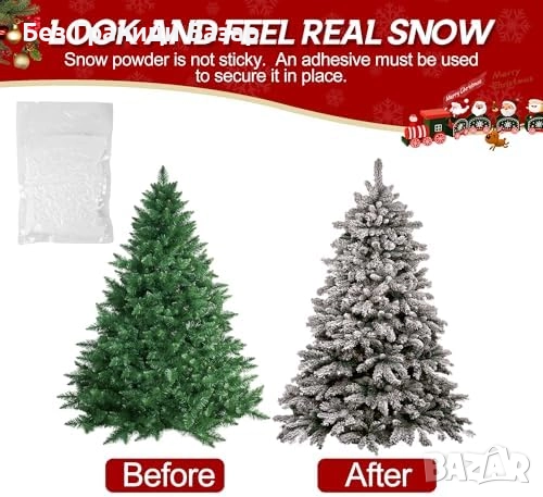 Нов Декоративен изкуствен сняг 200g – реалистичен зимен ефект за коледна украса, елхи и миниатюри, снимка 7 - Декорация за дома - 52503302