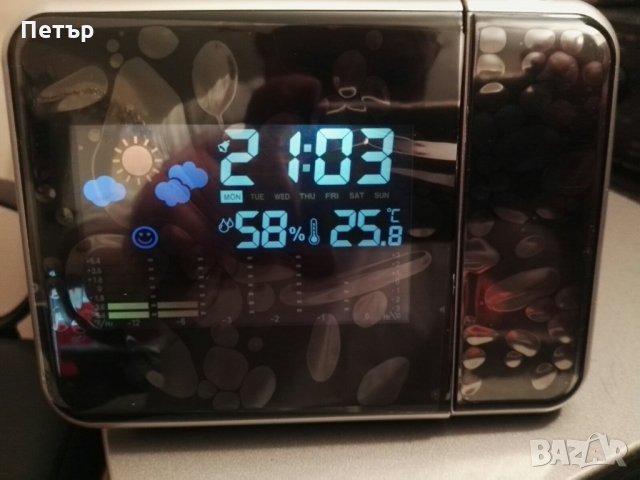 Цифров настолен часовник, с проектор, будилник, време, дата, метеорологична станция, снимка 4 - Други - 31122768