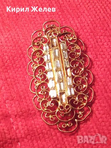 ПОЗЛАТЕН ФИЛИГРАН БОХЕМСКИ КРИСТАЛ АРТ БРОШКА РЕТРО БИЖУ 11984, снимка 2 - Антикварни и старинни предмети - 30436260