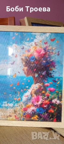 Мечтателна пеперуда и момиче с цветя,, снимка 3 - Картини - 51997592