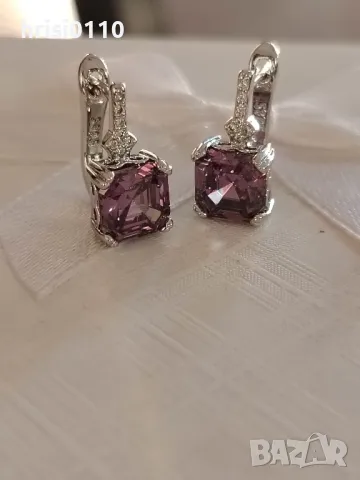 Нови нежни сребърни обеци с аметист и нежни кубични цирконий , снимка 3 - Обеци - 47356829