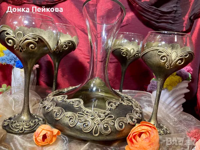 Ръчно изработен сервиз за вино от 5 части, снимка 2 - Сервизи - 49301517