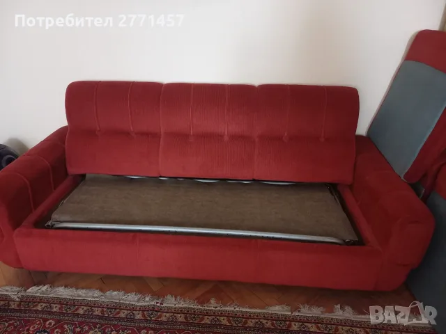 Продавам разтегателен триместен диван, фотьойли и табуретки , снимка 2 - Дивани и мека мебел - 55860679