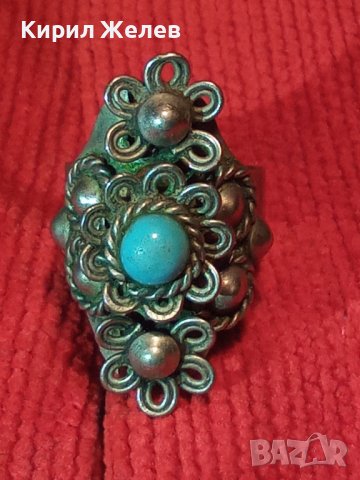 СТАРИНЕН ФЛОРАЛЕН ТЮРКОАЗЕН РЕТРО АР НУВО МЕЛХИОРЕН ПРЪСТЕН МАЙСТОРСКА ИЗРАБОТКА 24475, снимка 15 - Антикварни и старинни предмети - 37513803