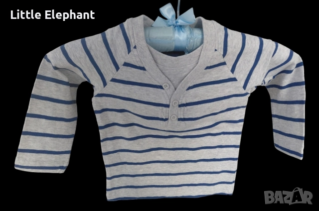 Блузка с дулъг ръкав за 9-12 мес момченце райе т.синьо,сиво и копченца,Англия/нова