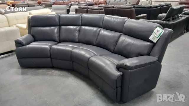 Сив извит кожен диван четворка "Gracy", снимка 4 - Дивани и мека мебел - 40282350