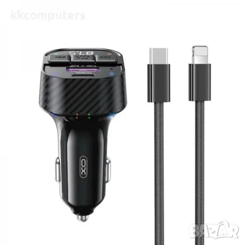 FM Трансмитер Bluetooth XO-BCC17/ MP3 / 30W / PD, USB QC 3.0/ Type-C - Lightning кабел / Черен / Бар