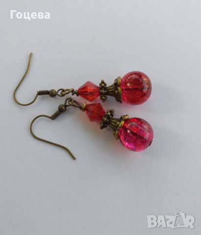 Красиви рубинено-червени обеци в стил Винтидж с бронзови орнаменти от новата ни колекция, снимка 9 - Обеци - 29403036