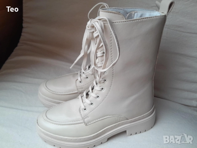 Немски Ботуши Lascana, нови естествена кожа, бели, размер 38 връзки и цип