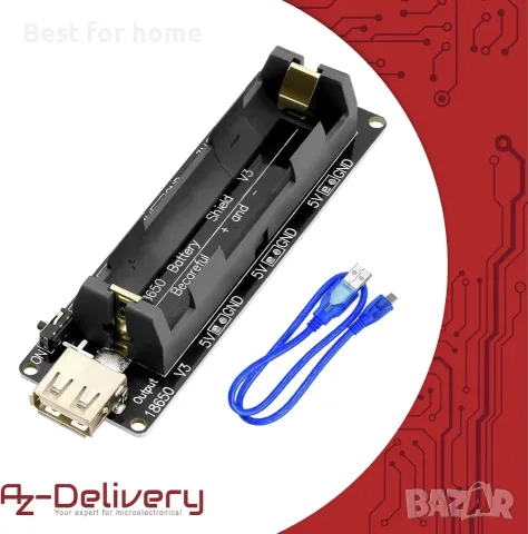 AZDelivery Разширителен щит за батерия, 18650, V3, с USB кабел, снимка 4 - USB кабели - 55884373