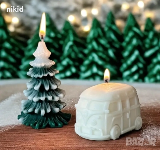 3D сет Коледни Автобус и елха силиконов молд форма фондан шоколад гипс свещ смола декор, снимка 3 - Форми - 52843930