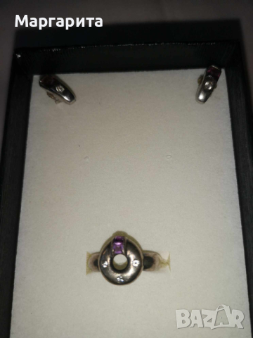 Комплект пръстен и обеци от сребро и аметисти, снимка 5 - Бижутерийни комплекти - 44819462