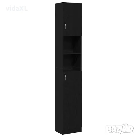 vidaXL Шкаф за баня, черно и дъб, 32x25,5x190 см, инженерно дърво