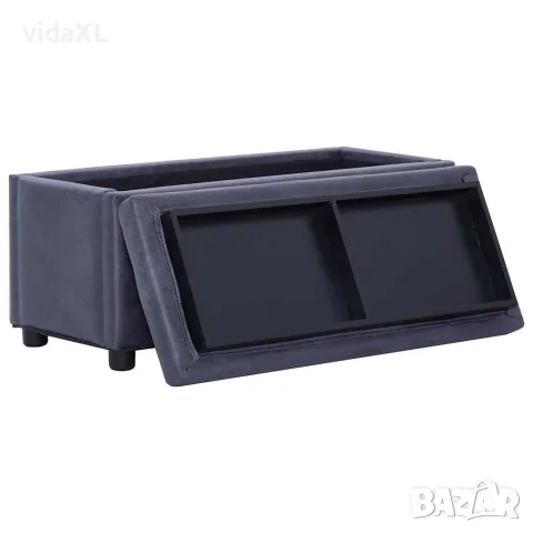 vidaXL Storage Ottoman 87,5 cm Grey Faux Suede Leather, снимка 3 - Ракли - 56146473
