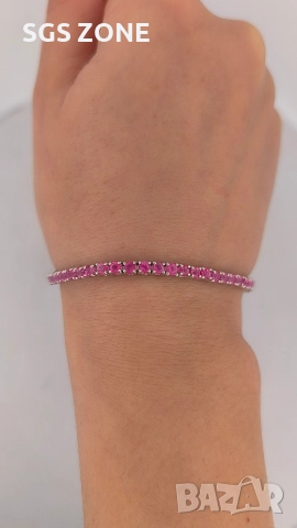 КЛАСИЧЕСКА ТЕНИС ГРИВНА ОТ 925 СТЕРИЛИНГ С РОЗОВ ТОПАЗ, снимка 10 - Гривни - 52710718