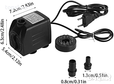 Нова проверена мини водна помпа с 12 светодиода, 800 л/ч, 16 W, AC220-240 V, 50/60 Hz, тиха, с ...., снимка 3 - Оборудване за аквариуми - 52617901