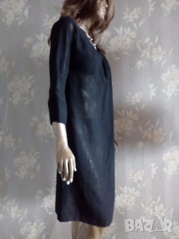 Черна рокля със 7/8 ръкав, размер - М, снимка 4 - Рокли - 31511713