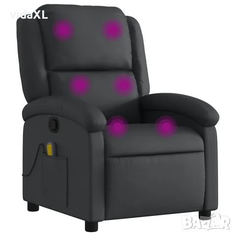 vidaXL Масажен наклоняем стол, черен, естествена кожа（SKU: 371793）