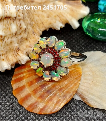 Сребърен пръстен 925 с натурални Огнени Опали, снимка 3 - Пръстени - 52661192