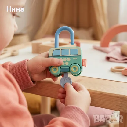 Образователна Монтесори играчка „Пъзел с ключалки и колички“ 🔐, снимка 2 - Образователни игри - 55876967