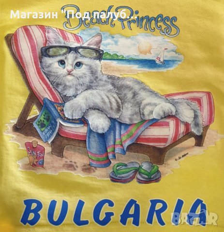 Нова жълта детска тениска с трансферен печат Котенце на плаж, Плажна принцеса, снимка 5 - Детски тениски и потници - 29899111