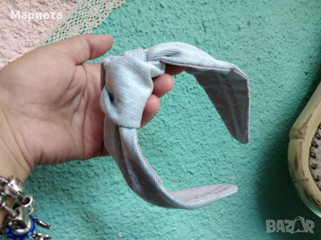 Диадема Деним Дънкова Диадема Ръчна Изработка Бяла диадема с кактус Диадема с възел , снимка 2 - Аксесоари за коса - 32994478