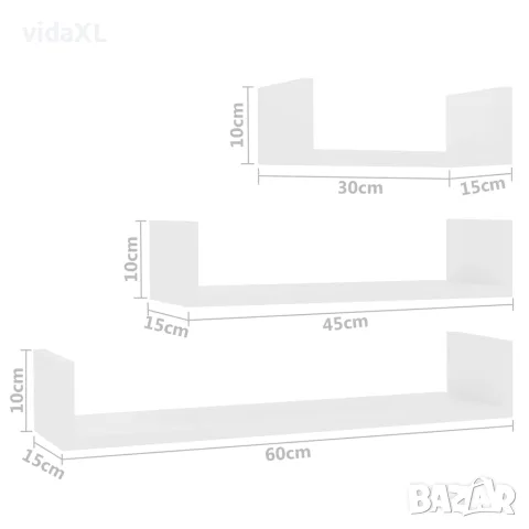 vidaXL Стенни рафтове, 3 бр, бели, инженерно дърво, снимка 6 - Етажерки - 56147751