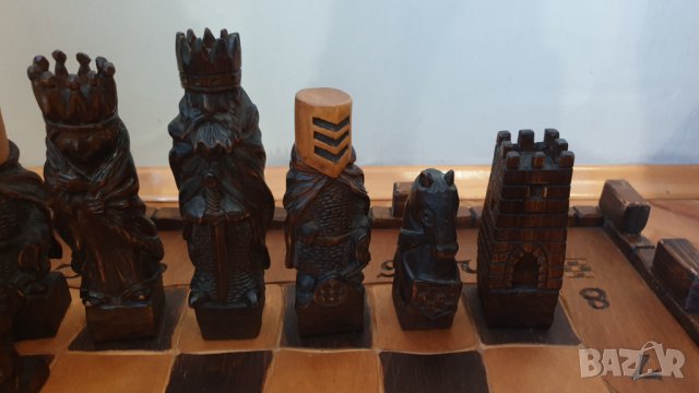 Голям стар дървен шах -ръчна изработка, снимка 6 - Антикварни и старинни предмети - 44327128