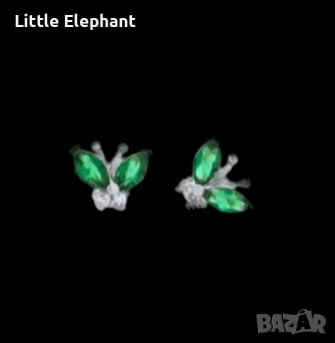 Сребърни обеци butteflies с кристали,green/нови, снимка 1