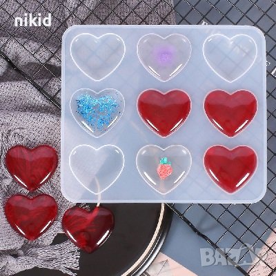 9 сърца сърце прозрачен силиконов молд форма фондан шоколад смола гипс украса, снимка 4 - Форми - 29997547
