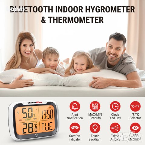 Bluetooth термометър с хигрометър - ThermoPro TP-393.  Българско упътване, снимка 13 - Други стоки за дома - 42572616