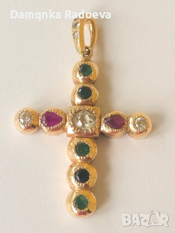 Златен кръст с Диаманти и Рубини-ръчна изработка , снимка 3 - Колиета, медальони, синджири - 51071861