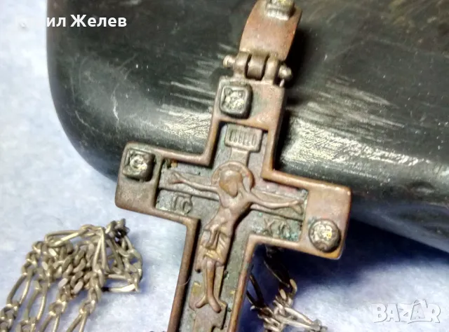 Стар ПРАВОСЛАВЕН СРЕБЪРЕН КРЪСТ СРЕБРО 925 с ПАТИНА и ЦИРКОНИ с ВЕРИЖКА от СРЕБРО 925 ODEMA 40169, снимка 4 - Антикварни и старинни предмети - 49351827