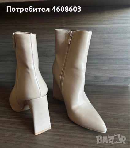 Бежови ботини със устойчив ток, снимка 2 - Дамски обувки на ток - 51880289