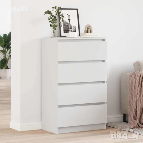 vidaXL Сайдборд, бял, 60x35x98,5 см, инженерно дърво, снимка 2 - Бюфети - 56147692