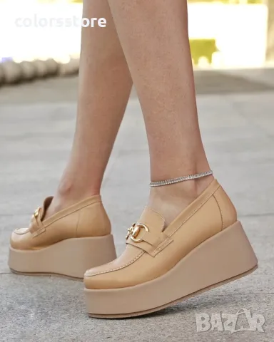 Обувки на платформа - бежова кожа - KLP90, снимка 2 - Дамски ежедневни обувки - 49742417